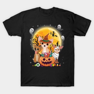 Chihuahua Dog Mummy Witch Moon Ghosts Happy Halloween Thanksgiving Merry Christmas Day T-Shirt